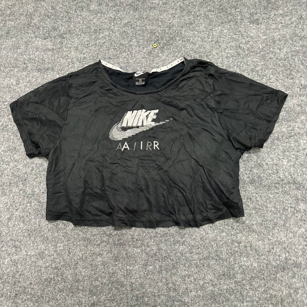 Nike Crop Top Womens Size 1X Black Mesh Short Sleeve Athletic Air Logo Shirt